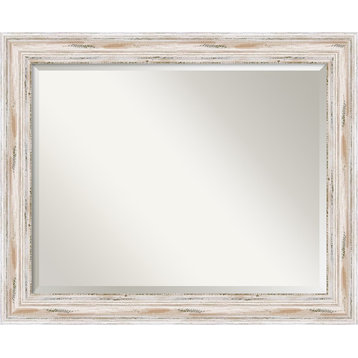 Alexandria White Wash Beveled Wood Wall Mirror - 33 x 27 in.