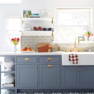 modern deco kitchen redesign by emily henderson featuring clé's "big al" tiles