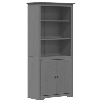 vidaXL Bookshelf Storage File Cabinet with Doors BODO Gray Solid Wood Pine