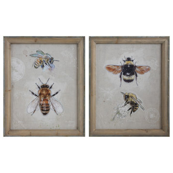 Wood Framed Canvas Wall Art With Bee Images