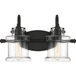 Quoizel - Quoizel DNY8602EK Two Light Bath Fixture, Earth Black Finish - Traditional in design yet transitional in execution, the Danbury collection features globes in seedy glass with a unique jar-like silhouette. The decoratively capped center rod supports gooseneck arms that secure the vintage-inspired globes with exposed latches. The versatility of the collection is further defined by its lustrous Polished Chrome, Brushed Nickel, or Earth Black finish. Bulbs Not Included, Number of Bulbs: 2, Max Wattage: 100.00, Bulb Type: E26, Power Source: Hardwired