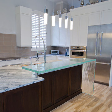 Waterfall Edge Glass Countertop High Bar