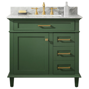 36" Vogue Green Finish Sink Vanity Cabinet With Carrara White Top