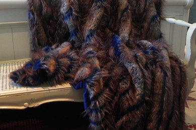 Peacock woven faux fur blue & brown throw 52"x70"