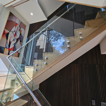 Project #129 | Modern White Oak Staircase with Slanted Risers
