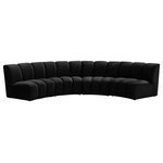 Meridian Furniture - Infinity Channel Tufted Velvet Modular Chair, Black, 4 Piece - Create a seating group that works for every possible situation with this Infinity modular 4-piece sectional and other pieces in the Infinity collection. Upholstered in soft black velvet material that feels great against the skin and offers long-wearing beauty, this piece fits with other Infinity items for an infinite number of combinations that get your seating requirements just right but that look just as nice when used on their own.