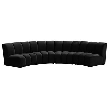 Infinity Channel Tufted Velvet Upholstered Modular Chair, Black, 4 Piece