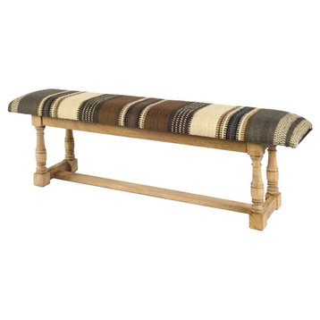 Greenfield I Multi-Colored Jute With Light Brown Wood Frame Accent Bench