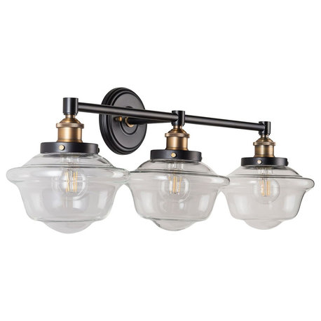 Lavagna 3 Light Schoolhouse Wall Sconce, Antique Brass, Led Bulb