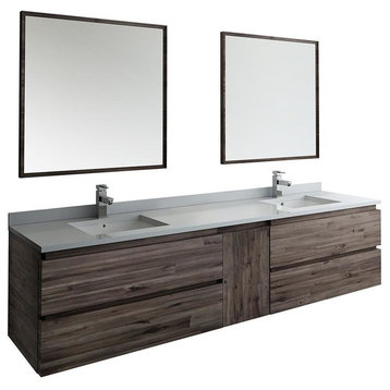Fresca Formosa 84" Wall Hung Double Sink Bathroom Vanity, Faucet, FFT3071CH