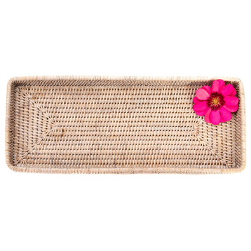 Artifacts Rattan Rectangular Vanity Tray, White Wash