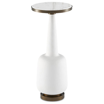 Currey and Company 4000-0079 Drinks Table, White Gesso/ Brass Finish