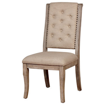Set of 2 Dining Chair, Elegant Design With Button Tufted Back & Nailhead, Beige
