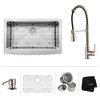 33" Farmhouse Stainless Steel Kitchen Sink, Pull-Down Faucet SS, Dispenser