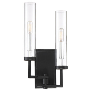 Savoy House Folsom 2-Light Wall Sconce, Matte Black With Polished Chrome