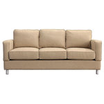 Small Space Seating - Raleigh Quick Assembly Three Seat Bonner Leg Sofa, Buff - Small Space Seating's standard size sofas and chairs are designed to fit through openings 12" or greater.  Perfect for older homes, apartments, lofts, lodges, playrooms, tiny homes, RV's or any place with narrow doors, hallways, tight stairs, and elevators. Our frames come with a lifetime guarantee and are constructed using kiln dried hardwoods.  Every frame is doweled, corner blocked, screwed, glued, stapled and features heavy-duty 8.5-gauge sinuous steel springs reinforced with horizontal tie rods.  All seating features plush 2.5 density HR spring down cushions with a lifetime guarantee.  High Performance, stain resistant fabrics with a 100,000 double rub rating come standard with our sofa and chairs.  This is American Made seating for small, tight and narrow spaces designed to last a lifetime.