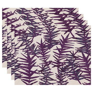 19"x14" Spikey, Floral Print Placemats, Set of 4, Purple