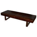 For Now Designs - Genuine Leather Upholstered Bench, Ottoman, Antique Brown, 50" - Genuine Leather Upholstered Bench, Ottoman, Coffee Table