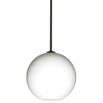 Besa Lighting - Besa Lighting 1TT-COCO1007-BR Coco 10 - One Light Stem Pendant - The globe-shaped Coco is a blown glass with a neutral d�cor and classic shape that blends gracefully into all environments. Our Cocoon glass is a frosted glass with interesting threads of opaque white swirling throughout. This d�cor is full of textured and creates a point of interest to any room. When lit this glass features a dimensional effect from the whites lines that are interlaced at various levels.� The smooth satin finish on the clear outer layer is a result of an extensive etching process, with the texture of the subtle brushing. This blown glass is handcrafted by a skilled artisan, utilizing century-old techniques passed down from generation to generation. Each piece of this d�cor has its own artistic nature that can be individually appreciated The stem pendant fixture is equipped with an adjustable telescoping section, 4 connectable stem sections (3", 6", 12", and 18") and low Profile flat monopoint canopy. These stylish and functional luminaries are offered in a beautiful Satin Nickel finish.  No. of Rods: 4  Canopy Included: TRUE  Shade Included: TRUE  Cord Length: 120.00  Canopy Diameter: 5 x 5 x 0 Rod Length(s): 18.00Coco 10 One Light Stem Pendant Bronze Opal Matte GlassUL: Suitable for damp locations, *Energy Star Qualified: n/a  *ADA Certified: n/a  *Number of Lights: Lamp: 1-*Wattage:60w Medium base bulb(s) *Bulb Included:No *Bulb Type:Medium base *Finish Type:Bronze