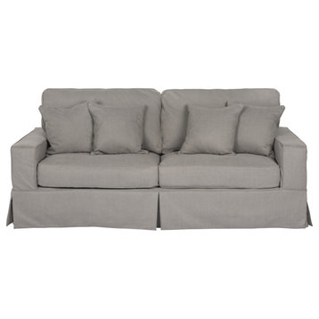 Box Cushion Slip-Covered Sofa, Stain Resistant Performance Fabric, Gray