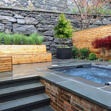 Brooklyn Heights Bluestone Patio Garden Design - Spa, Fencing, Bluestone, Bench