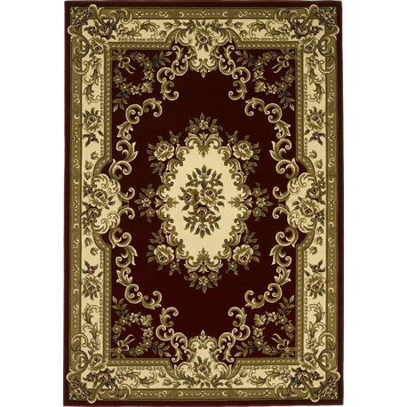 Corinthian 5308 Red, Ivory Aubusson Rug, 3'3"x4'11"