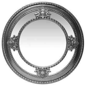 23" Decorative Round Wall Mirror With a Antique Silver Frame