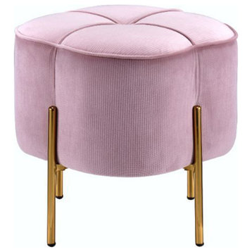 Round Ottoman With Gold Legs, Pink