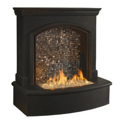 Small Firefall with Artisan Glass Outdoor Gas Fireplace - Outdoor Fireplaces