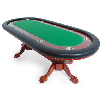 Rockwell Poker Table, Green, 10 Person, Mahagony Racetrack With Cupholders