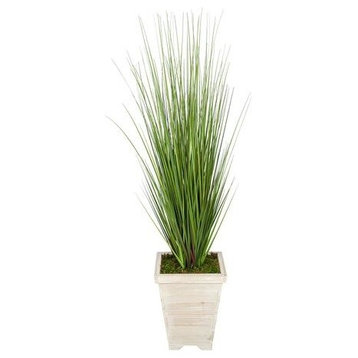 Artificial 4ft PVC Grass in White-Washed Wood Planter