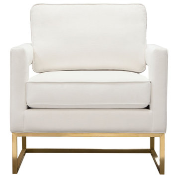 Lake Accent Chair, White Performance Fabric, Gold Metal Base