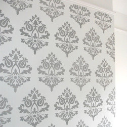Damask motif repeating wall pattern stencil - Wall Stencils