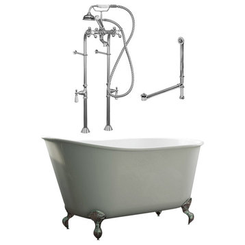 54" Swedish Clawfoot Bathtub & Complete Freestanding Faucet Plumbing Package, Chrome