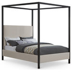 Meridian Furniture - James Linen Textured Fabric Upholstered Bed, Beige, King - Feel like royalty when you drift off to dreamland from the confines of this James bed. This lovely bed offers a steel canopy for sturdy durability and resilience, its matte black finish an elegant contrast to the beige linen-like polyester fabric upholstery covering the bed's headboard and sides. The headboard is padded, making it a comfortable addition to your nighttime TV-binging routine.