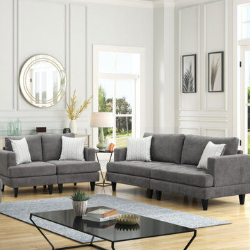 Callaway 80" Gray Chenille Sofa and Loveseat Living Room Set with Throw Pillows