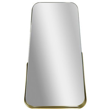 Partial Thin Gold Raised Lip Metal Framed Oblong Cone Shaped Accent Mirror