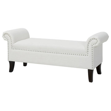 Kathy Roll Arm Entryway Accent Bench, Bright White Polyester