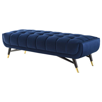Accent Chair Bench, Velvet, Dark Blue, Modern, Living Lounge Hotel Hospitality