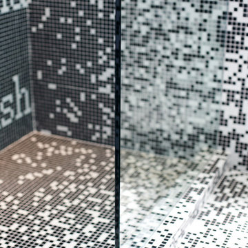 Black + White Bathroom with Mosaic Tiled Shower