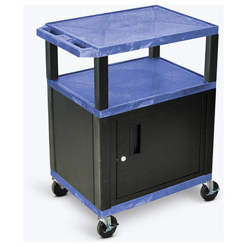 Luxor Tuffy Blue 3-Shelf AV Cart With Black Cabinet and Electric