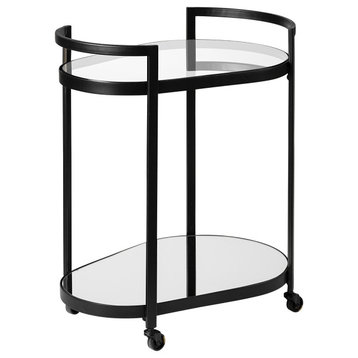 Eleonore Black Metal w/ Two-Tier Mirrored Shelves Bar Cart