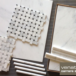 Carrara Venato Products.  The 12x24" Honed, Chair Rail, Pencils Basketweave Blac - Products