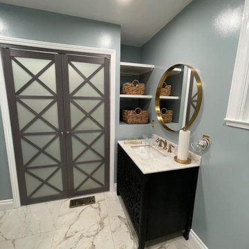 Master Bathroom, Blues, Golds and whites