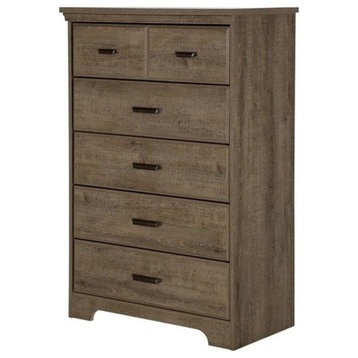 Pemberly Row Contemporary 5-Drawer Wood Chest in Weathered Oak