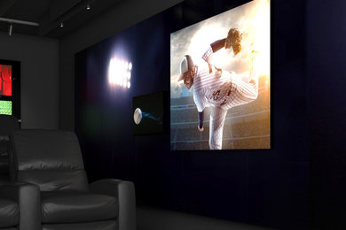 Home theater - modern home theater idea in New York