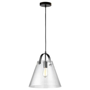 1-Light Incandescent Pendant, Black With Clear Glass