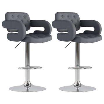 Atlin Designs 33.25" Fabric & Steel Barstool in Dark Gray/Chrome (Set of 2)