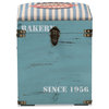 Vintage Striped Fabric Upholstered Light Blue Finished Wood Storage Ottoman