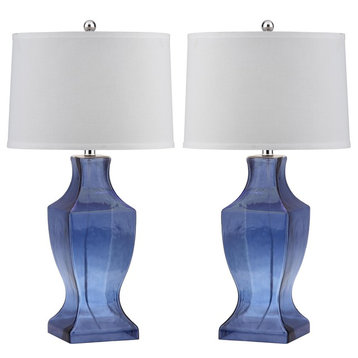 Safavieh Glass Bottom Lamps, Set of 2, Blue, White Shade